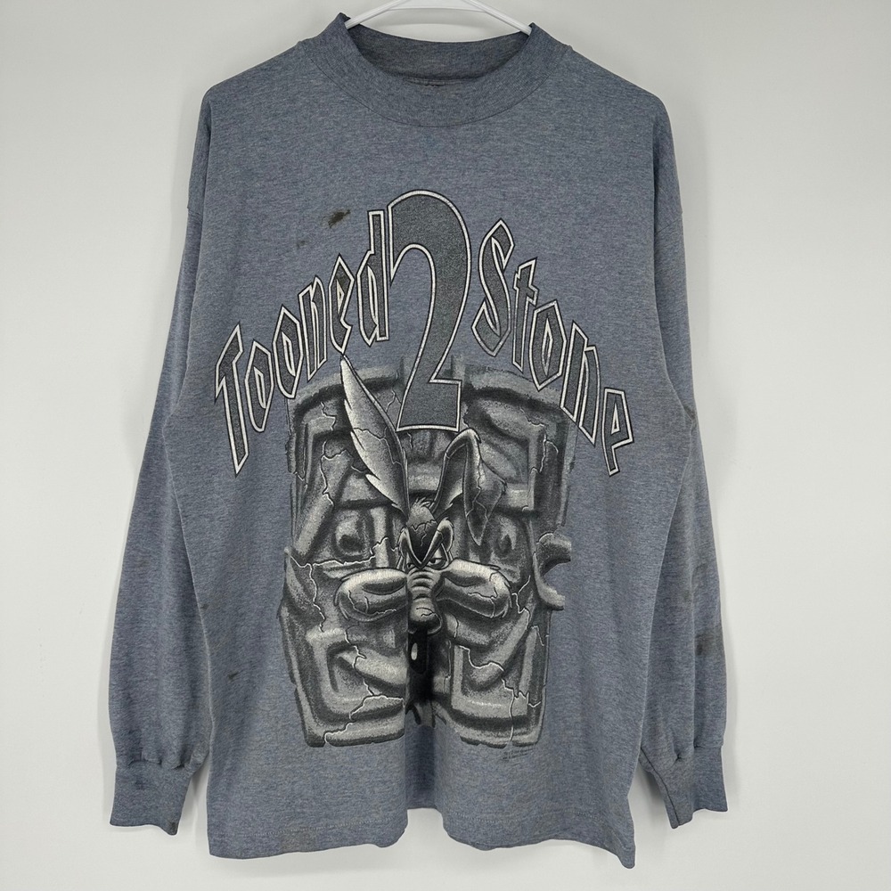 Vintage 90s Signal Sports Wiley Coyote Tooned 2 Stone Long Sleeve Shirt Gray